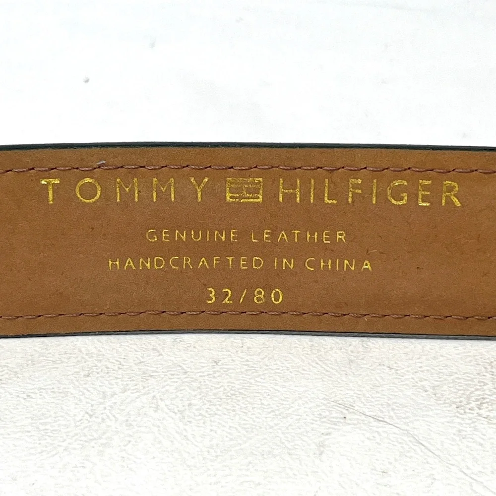 Tommy Hilfiger Men Green Leather Belt 32 Preppy Academia Heritage Tailored Money